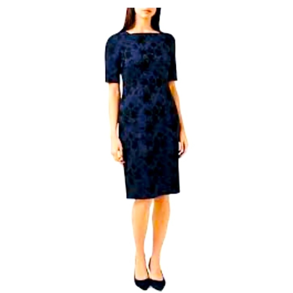 Hobbs London metallic blue jacquard print sheath dress, US size 6